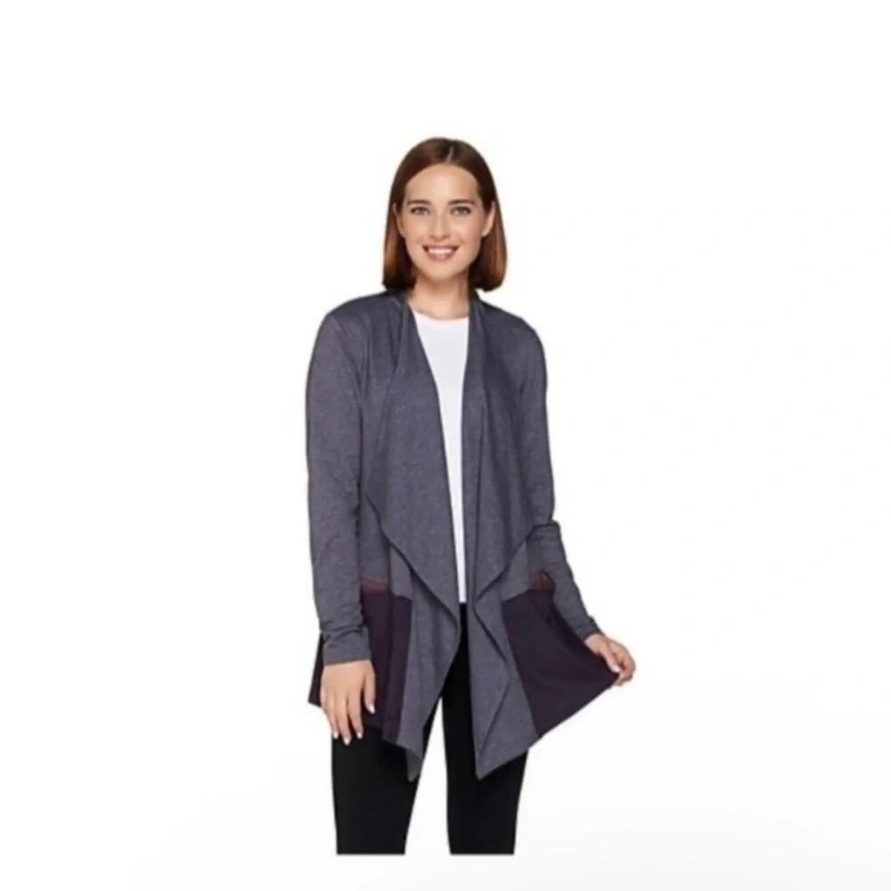 LOGO Lounge By Lori Goldstein Womens Cardigan Faux Suede Hem TradMom